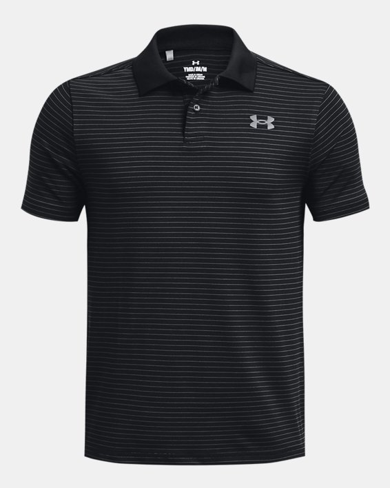 เสื้อโปโล UA Performance Stripe สำหรับเด็กผู้ชาย in Black image number 0